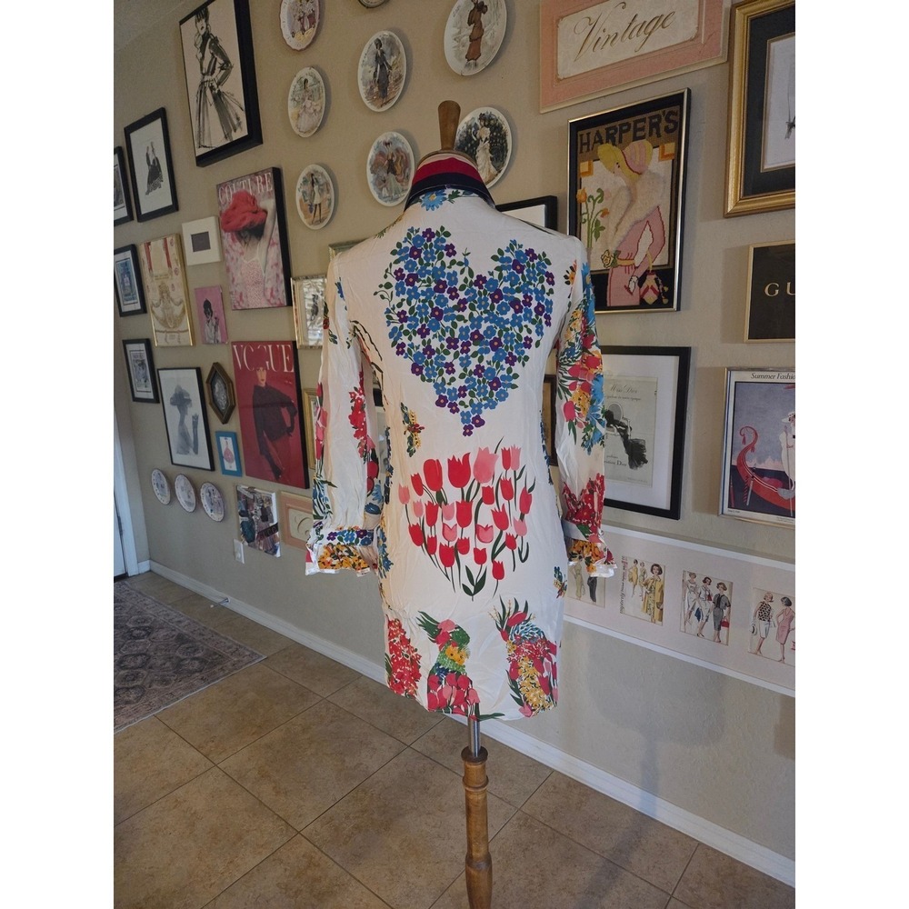 Gucci Silk Floral Butterfly Print Ruffle Bow Mini Dress 434347 Ivory S - Picture 5 of 9